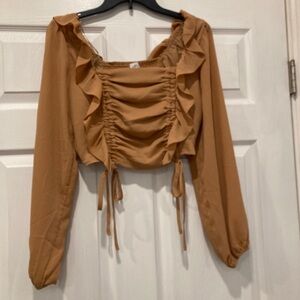 Le Lis Tan Ruffled Blouse